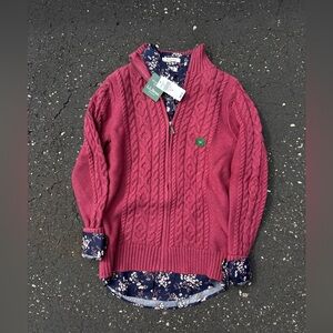 LL Bean Cable Knit Pink Sweater Floral Button Down Combo Womens XS NWT